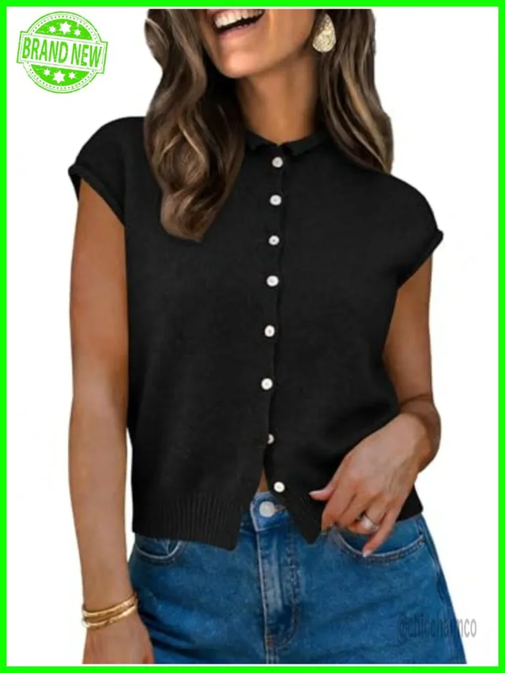 Cap Sleeve Sweater Vest Button Down Lightweight Knit Cardigan